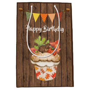 Schattigee herfstcupcake en Bunting Herfst Verjaar Medium Cadeauzakje