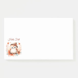 Schattigee herfstuil op een tak post-it® notes