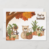 Schattigee herfstverjaardag van kat en pompoen kaart (Voorkant)