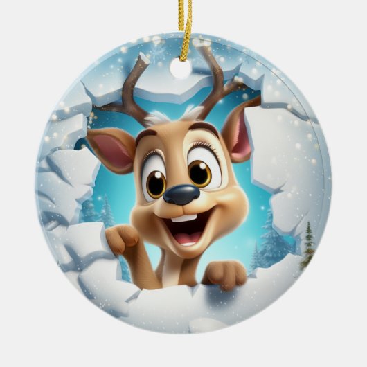 Schattigee herten 3D Keramisch Ornament (Voorkant)