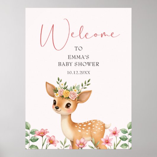 Schattigee Herten Bloemen Baby shower Baby shower Poster (Voorkant)