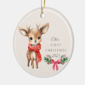 Schattigee herten gepersonaliseerd Kind `s Eerste  Keramisch Ornament (Links)