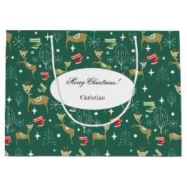 Schattigee herten met kerstbomen en sneeuwvlokken groot cadeauzakje