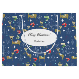 Schattigee herten met kerstbomen en sneeuwvlokken groot cadeauzakje