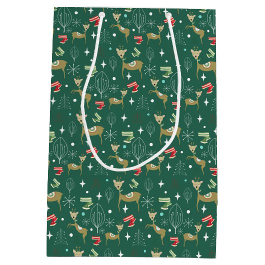 Schattigee herten met kerstbomen en sneeuwvlokken medium cadeauzakje (Achterkant)