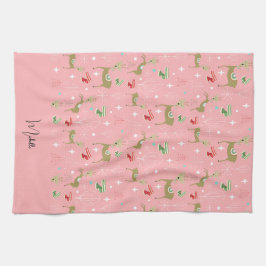 Schattigee herten met kerstbomen en sneeuwvlokken theedoek