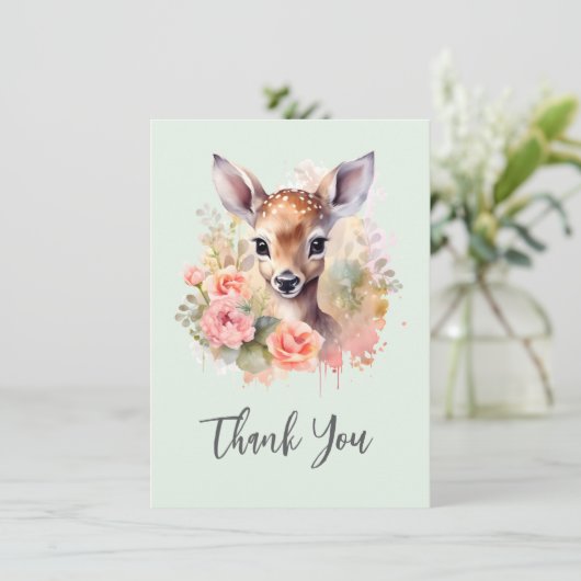 Schattigee herten omringd door Rozen Dank u Bedankkaart (Staand voorkant)