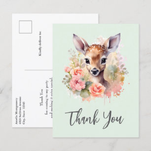 Schattigee herten omringd door Rozen Dank u Briefkaart