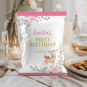 Schattigee Herten Roze Bloemen Verjaardag Chip Bag Flyer