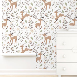 Schattigee herten Woodland Neutral Nursery Kinder Behang