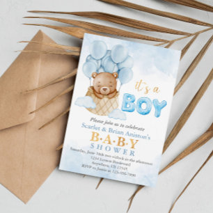 Schattigee heteluchtballon Teddy Bear Baby shower Kaart