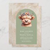 Schattigee Highland Koe Arch Baby shower Uitnodigi (Voorkant / Achterkant)
