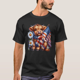 Schattigee Highland Koe Bloemen 4 juli USA Flag Pa T-shirt