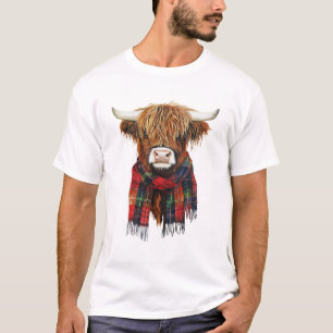 Schattigee Highland Koe Dragen Buffalo Plaid Sjaal T-shirt