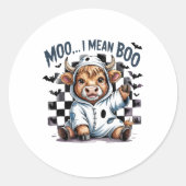 Schattigee Highland Koe geruit Halloween Te Ronde Sticker (Voorkant)