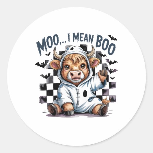 Schattigee Highland Koe geruit Halloween Te Ronde Sticker (Voorkant)