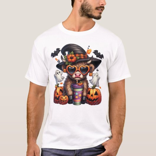 Schattigee Highland Koe Halloween T-Shirt Design (Voorkant)