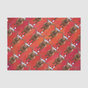 Schattigee Highland Koe in Santa Hat Pattern op Ro Tissuepapier