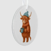 Schattigee Highland Koe met Koffie – Gezellige Win Ornament (voorkant)