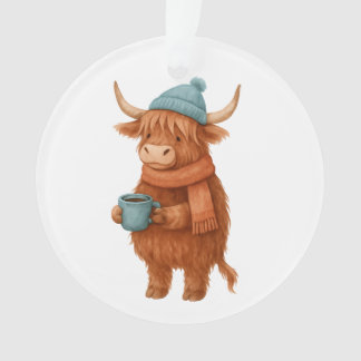 Schattigee Highland Koe met Koffie – Gezellige Win Ornament