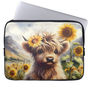 Schattigee Highland Koe met zonnebloemen Laptop Sleeve