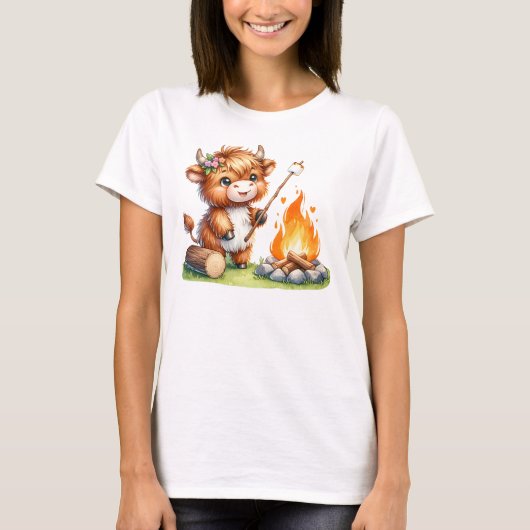 Schattigee Highland Koe Roasting Marshmallow Campi T-shirt (Voorkant)