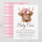 Schattigee Highland Koe Roze Coquette Bow Baby sho Kaart (Voorkant / Achterkant)