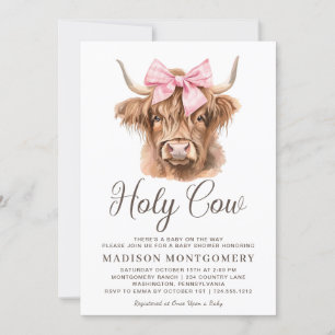Schattigee Highland Koe Roze Coquette Bow Baby sho Kaart