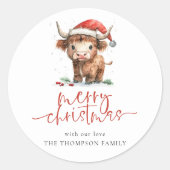 Schattigee Highland Koe Script naam Merry Christma Ronde Sticker (Voorkant)