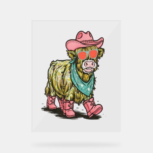 Schattigee Highland Koe, Western Acryl Bord (Voorkant)