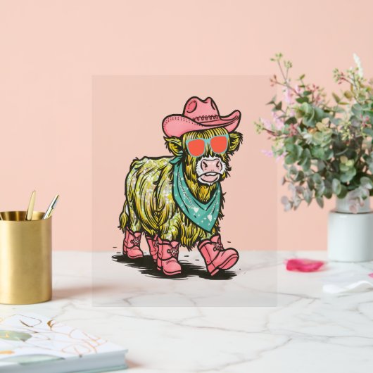 Schattigee Highland Koe, Western Acryl Bord (Huwelijk)