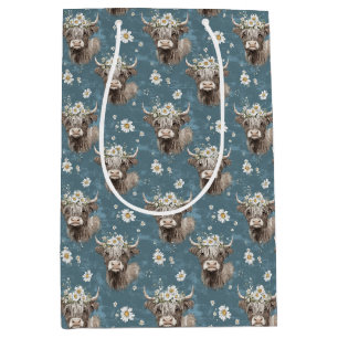 Schattigee Highland Koeien en bloemen Medium Cadeauzakje
