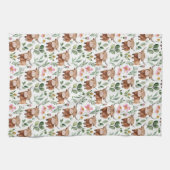 Schattigee Highland Koeien & Roze Bloemen Patroon Theedoek (Horizontaal)