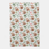 Schattigee Highland Koeien & Roze Bloemen Patroon Theedoek (Verticaal)