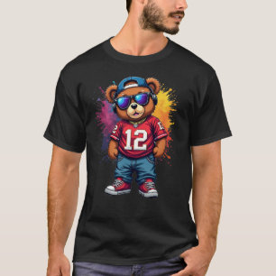 Schattigee Hip Hop Teddy Bear Football T-shirt