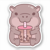 Schattigee Hippo Drink Bubble Tea Sticker (Voorkant)