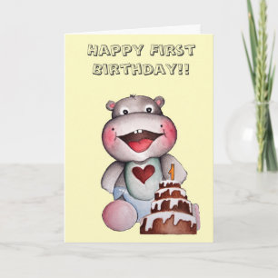 Schattigee Hippo eerste verjaardag Kaart