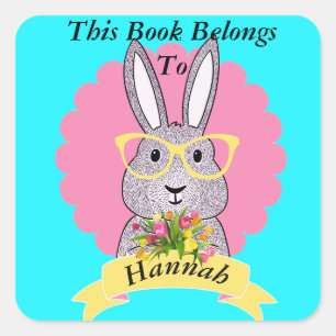 Schattigee Hipster Bunny met bril Boek Bord Vierkante Sticker