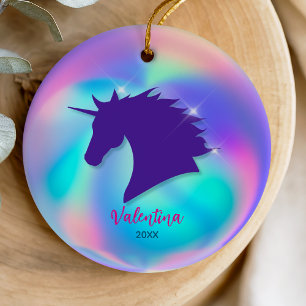 Schattigee holografische eenhoorn girly vakantie k keramisch ornament