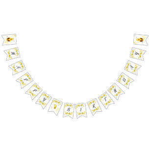 Schattigee hommel bij Happy birthday Vlaggetjes