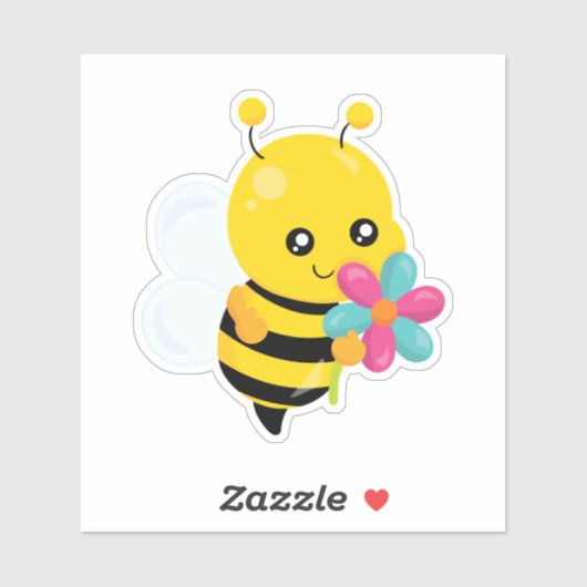 Schattigee hommel en bloemetjes sticker (Vel)