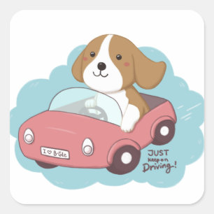 Schattigee hond & auto illustratie vierkante sticker