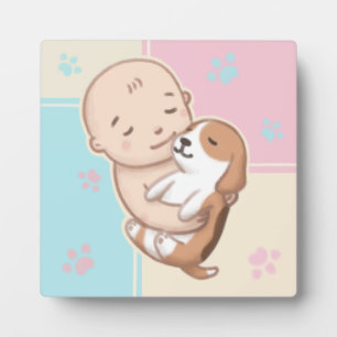 Schattigee Hond & Baby Illustratie Kunst Fotoplaat