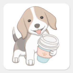 Schattigee hond & beker illustratie vierkante sticker