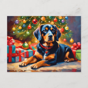 Schattigee hond bij de kerstboom feestdagenkaart
