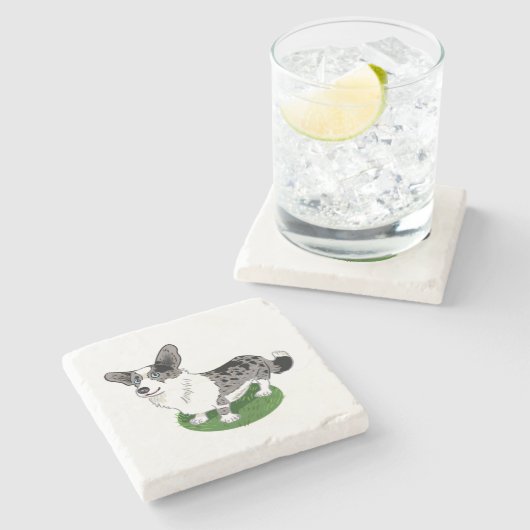 Schattigee hond, Corgi Cardigan. Stenen Onderzetter (Zijkant)