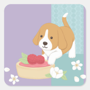 Schattigee Hond & Dessert Illustratie Kunst Vierkante Sticker