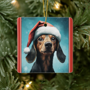 Schattigee Hond Dragen Santa Hat Dachshund Christm Keramisch Ornament