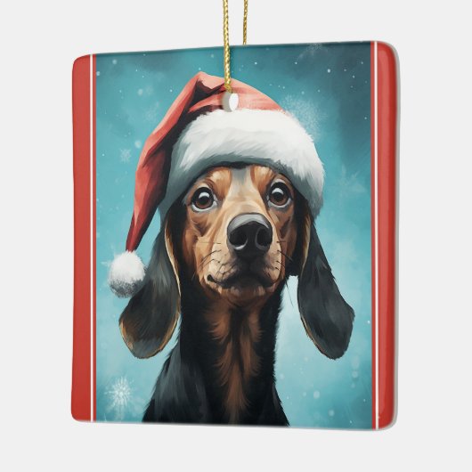 Schattigee Hond Dragen Santa Hat Dachshund Christm Keramisch Ornament (Links)