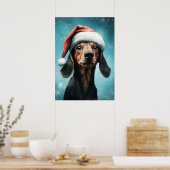 Schattigee Hond Dragen Santa Hat Dachshund Christm Poster (Keuken)